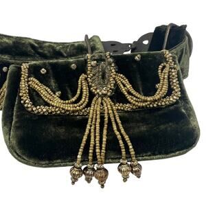 Mary Frances, Green Velvet Belt with Gold detail and ornate buckle Size 37-41"